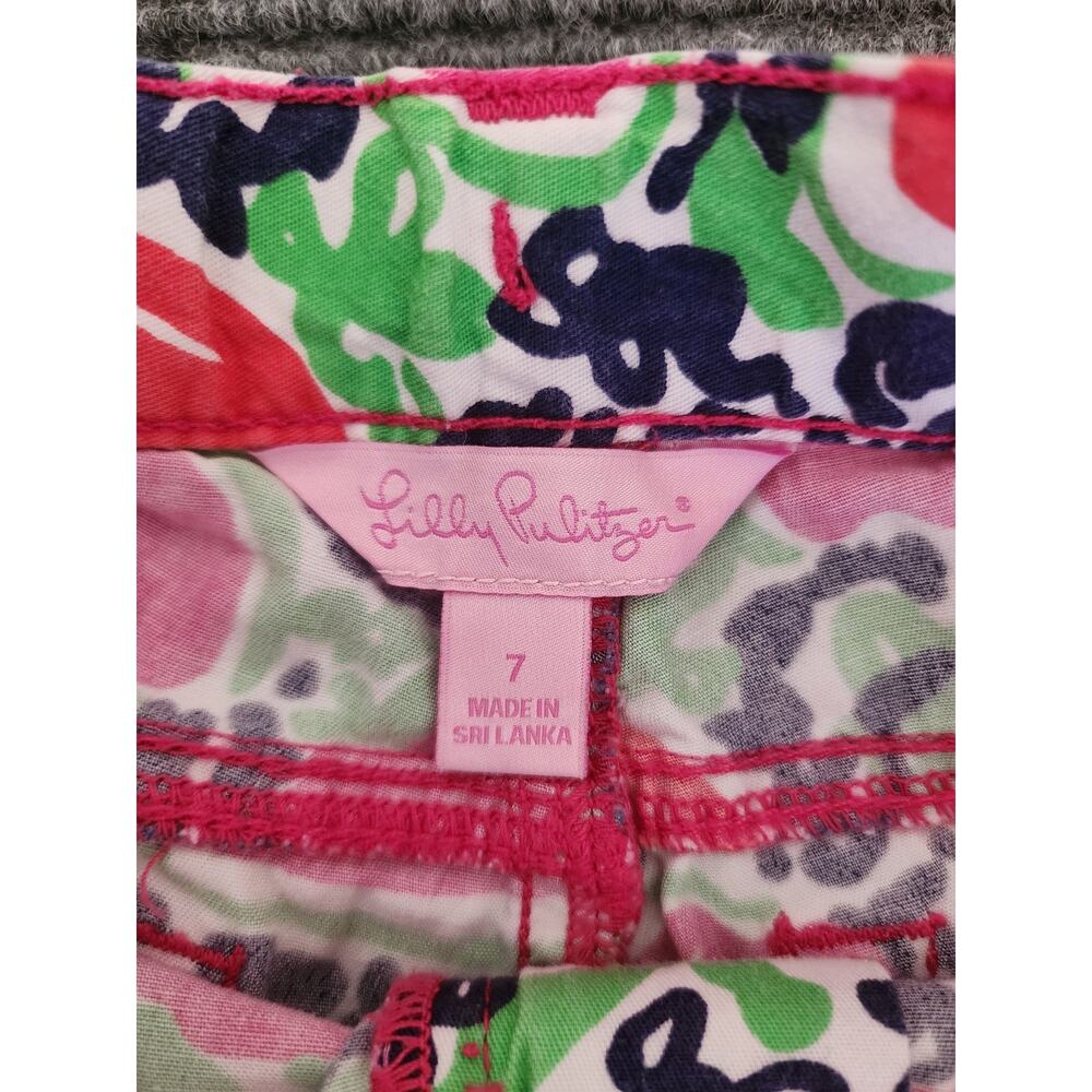 Lilly Pulitzer Girls Size 7 Pants Red/Pink Apples Green Front Zipper Colorful - Picture 4 of 4